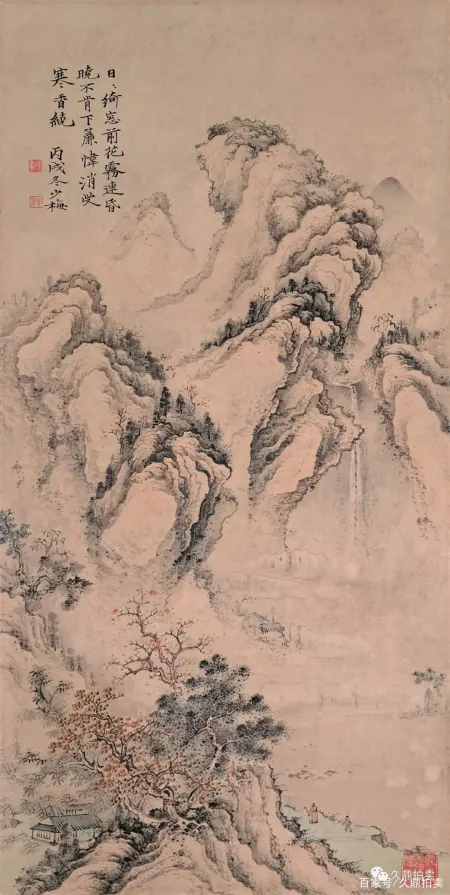 ▽鴻▽【中国字画】近現代 陳少梅 六尺中堂画 山水画 肉筆紙本 稀少